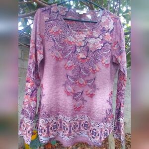 Women's Long Sleeve Floral Pattern Style & Co Top Size Small